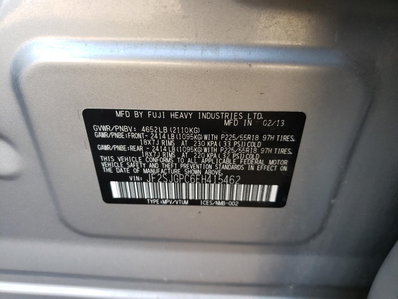 Photo 10 from auction – 2014 SUBARU FORESTER 2 with VIN JF2SJGPC6EH415462
