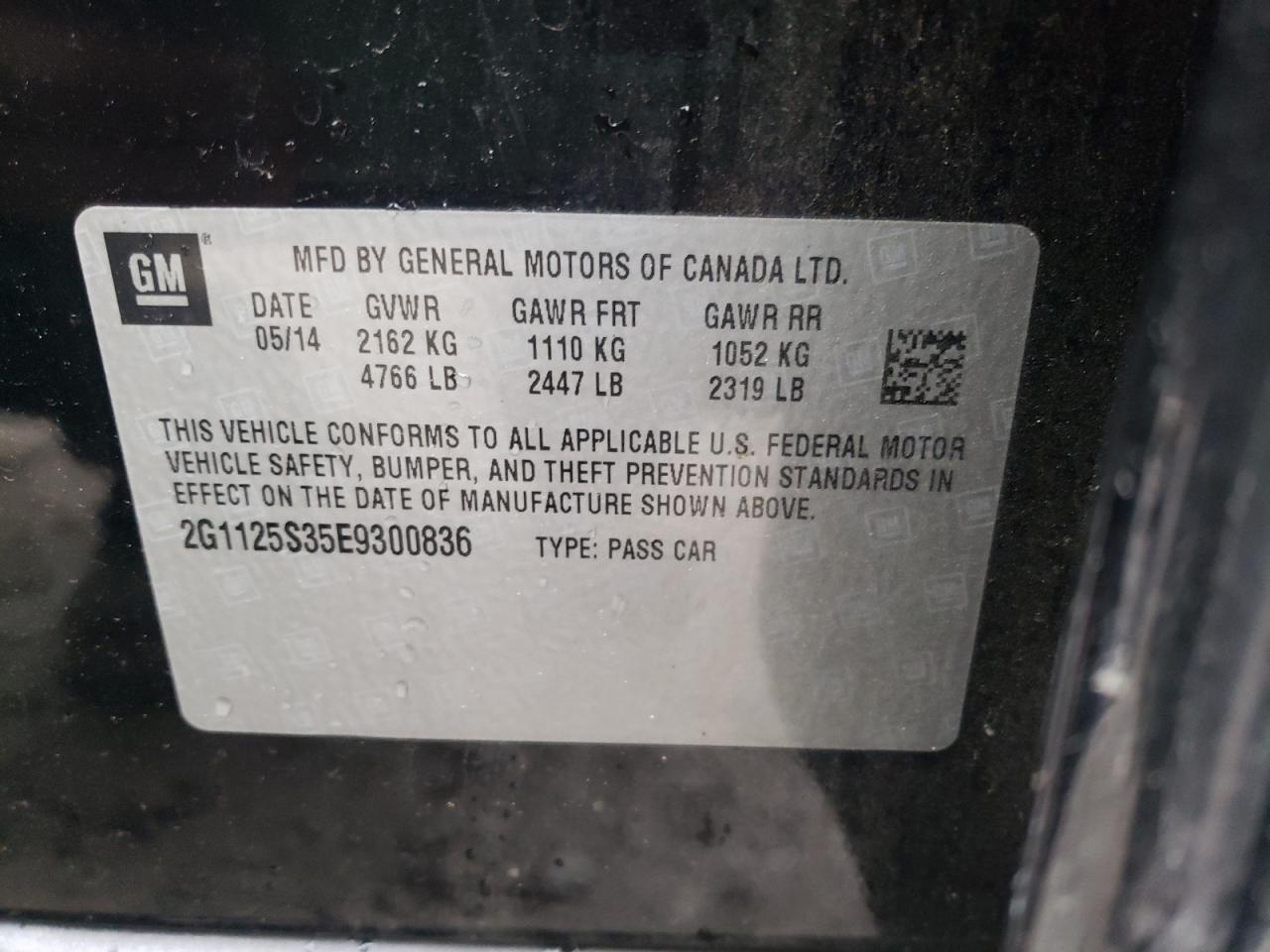 Photo 10 from auction – 2014 CHEVROLET IMPALA LT with VIN 2G1125S35E9300836