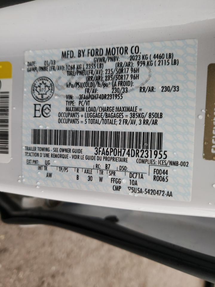 Photo 10 from auction – 2013 FORD FUSION SE with VIN 3FA6P0H74DR231955