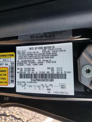 Photo 10 from auction – 2019 FORD FUSION SEL with VIN 3FA6P0MUXKR201089