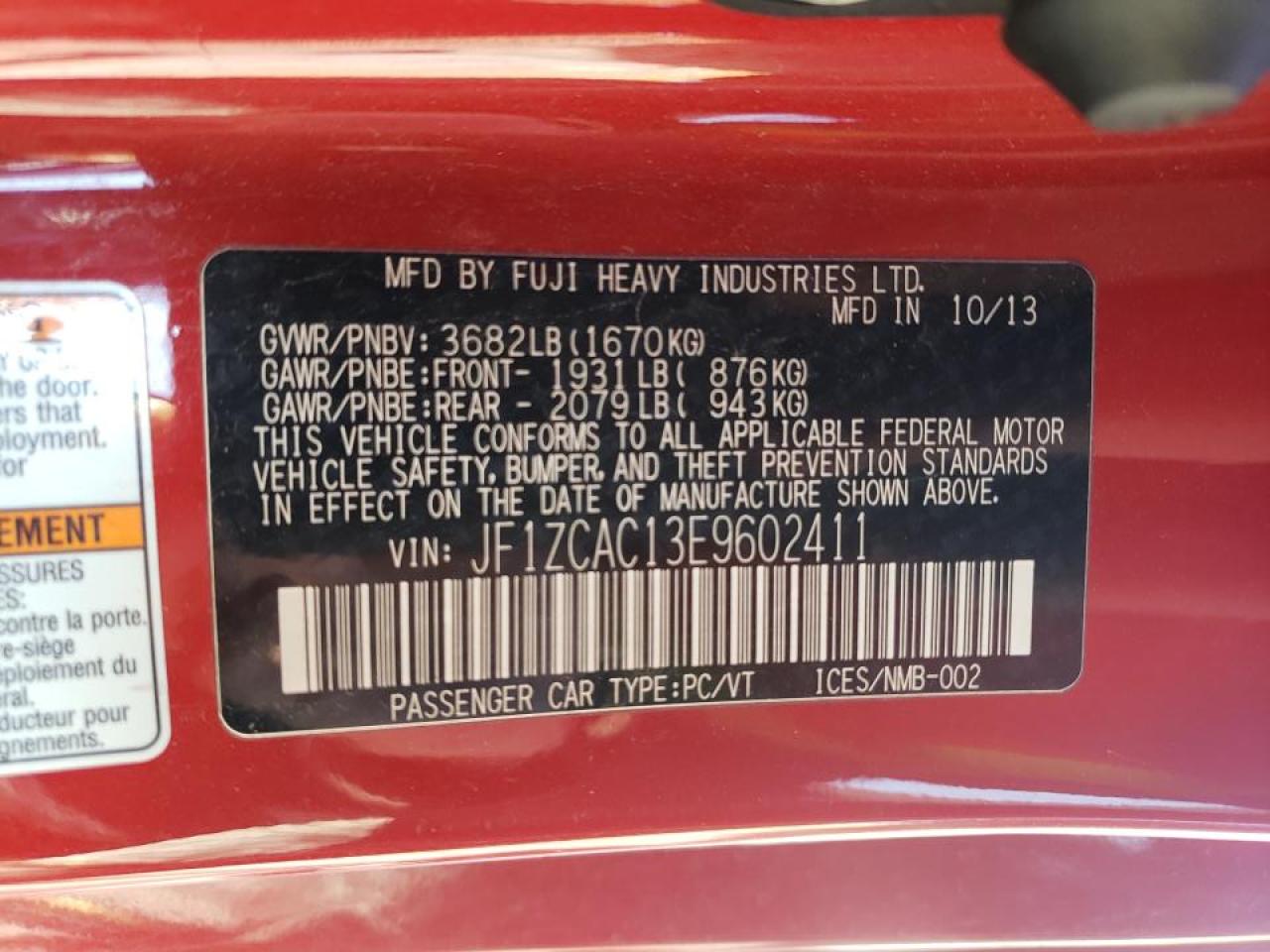 Photo 10 from auction – 2014 SUBARU BRZ 2.0 LI with VIN JF1ZCAC13E9602411