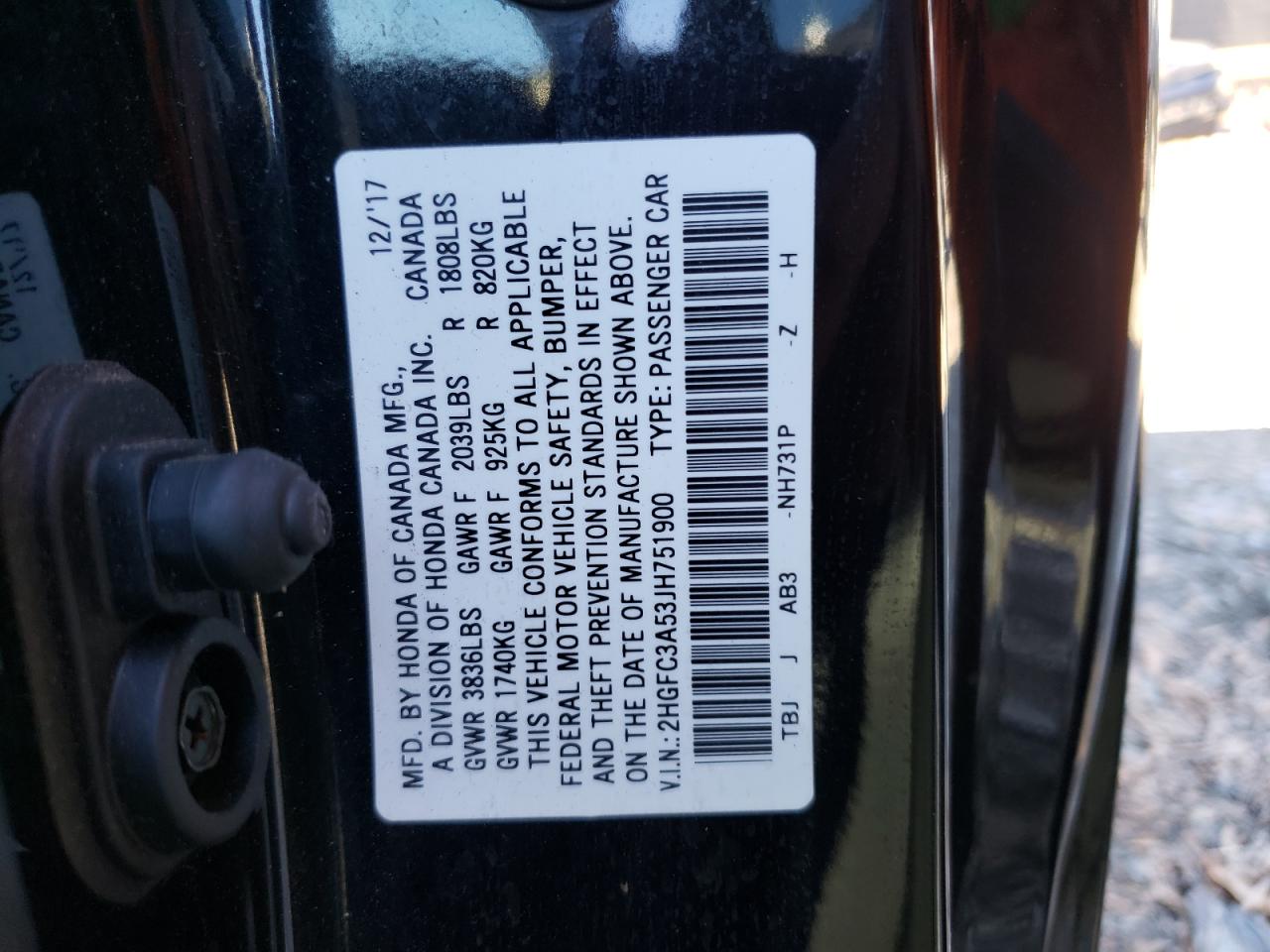 Photo 10 from auction – 2018 HONDA CIVIC SI with VIN 2HGFC3A53JH751900