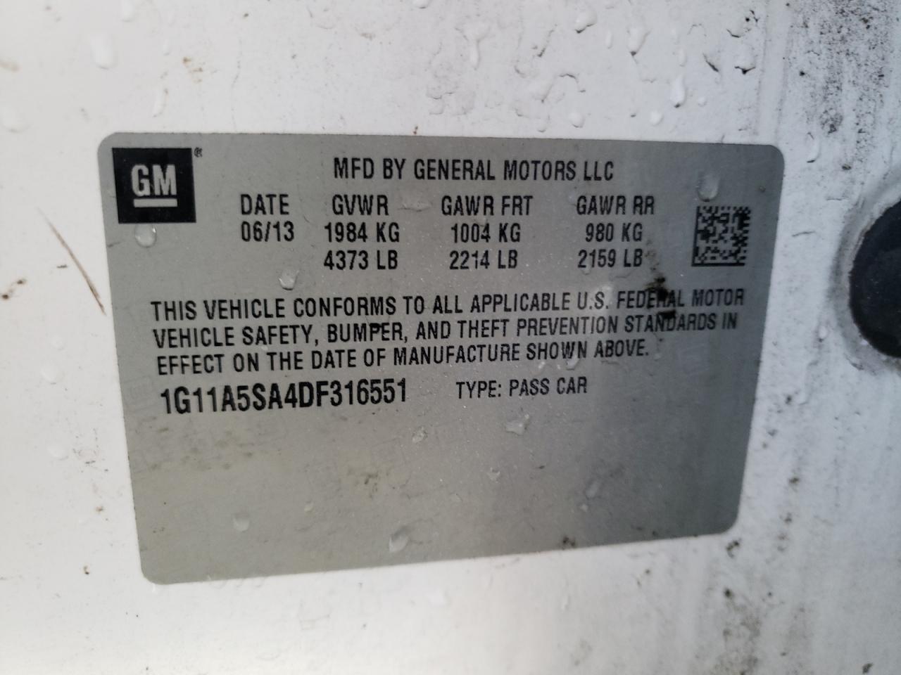Photo 10 from auction – 2013 CHEVROLET MALIBU LS with VIN 1G11A5SA4DF316551