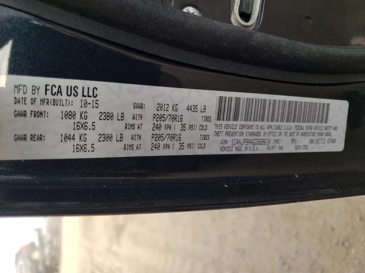 Photo 10 from auction – 2016 JEEP PATRIOT SP with VIN 1C4NJPBA4GD589610
