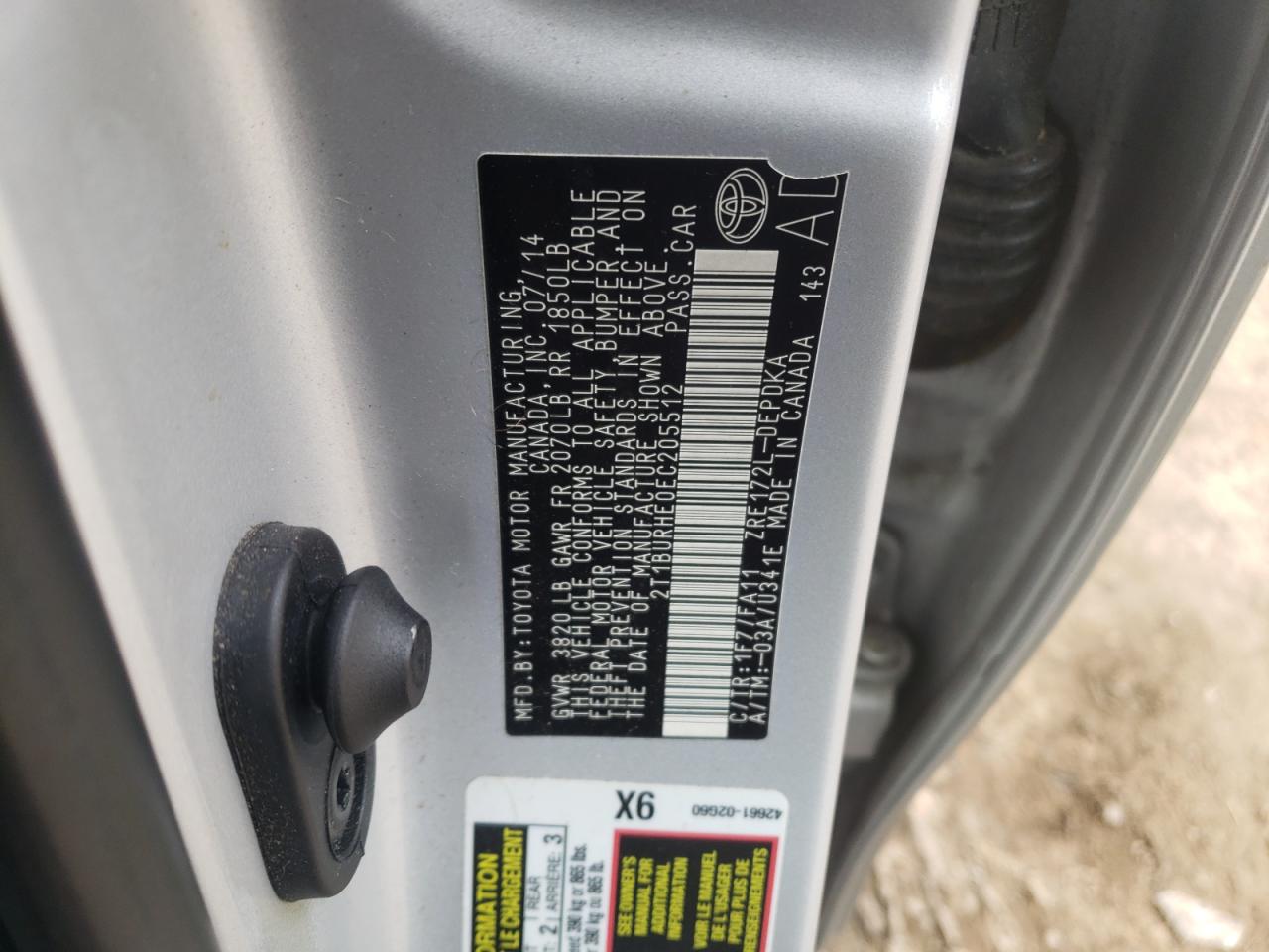 Photo 10 from auction – 2014 TOYOTA COROLLA L with VIN 2T1BURHE0EC205512