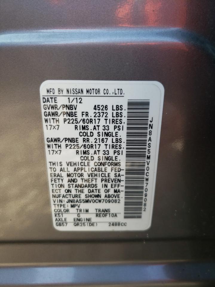 Photo 10 from auction – 2012 NISSAN ROGUE S with VIN JN8AS5MV0CW709082