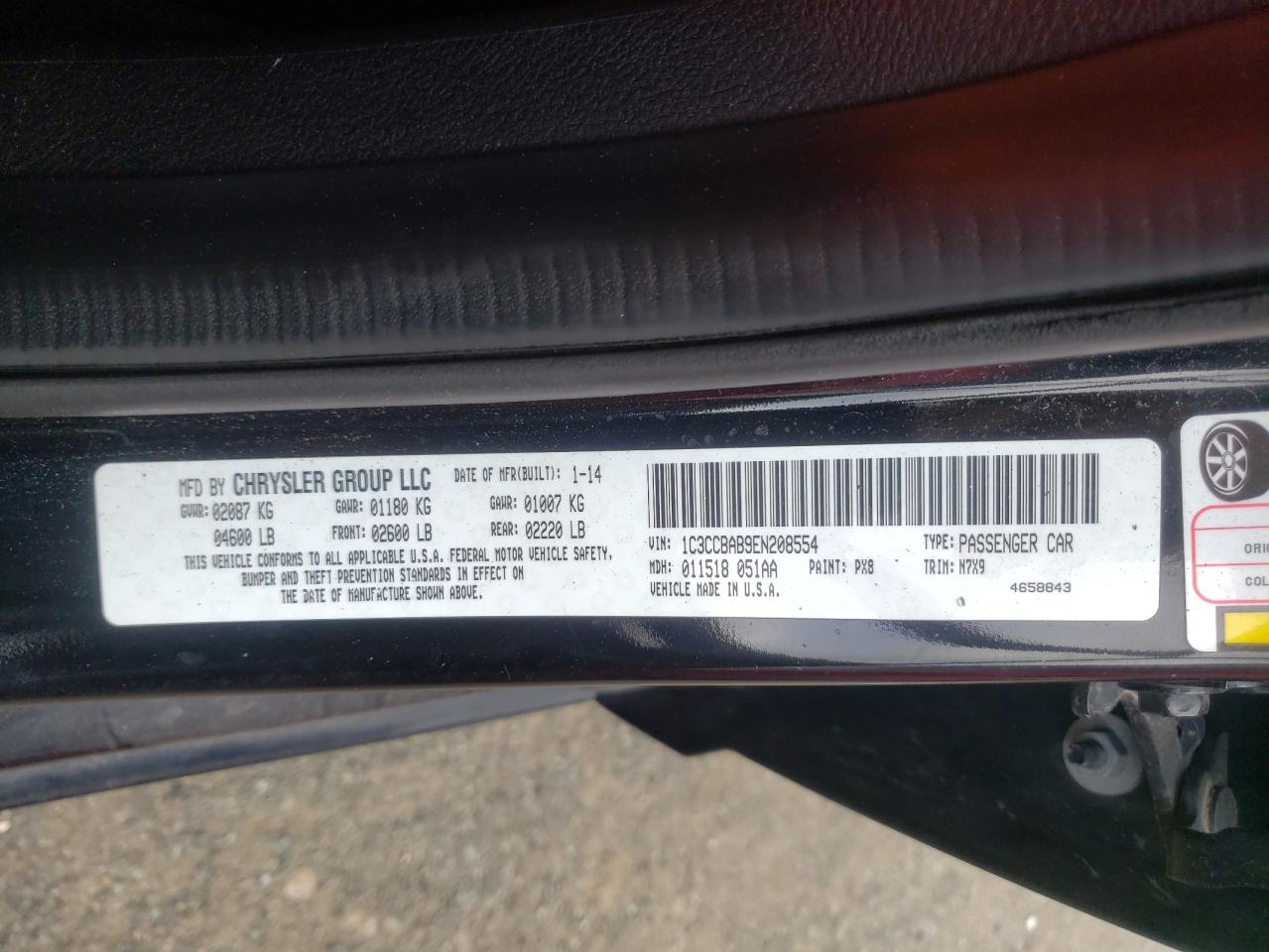 Photo 10 from auction – 2014 CHRYSLER 200 with VIN 1C3CCBAB9EN208554