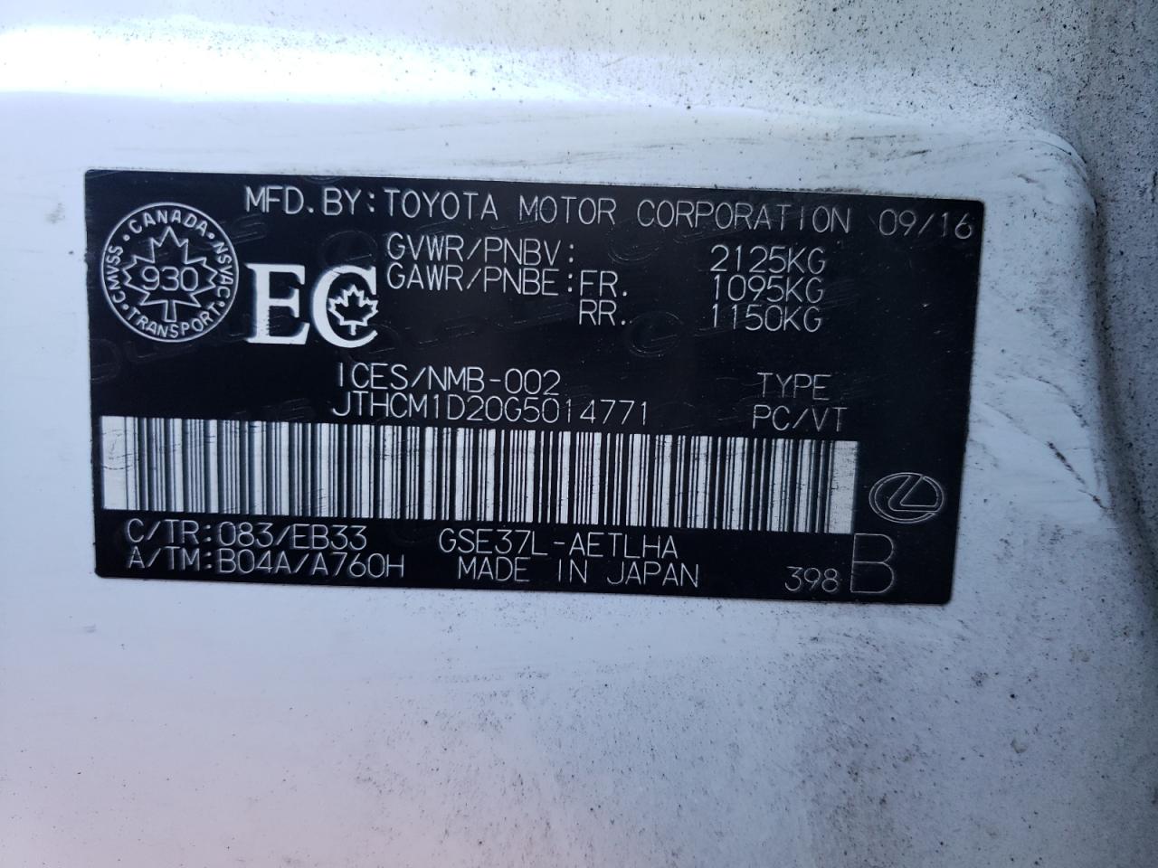 Photo 10 from auction – 2016 LEXUS IS 300 with VIN JTHCM1D20G5014771