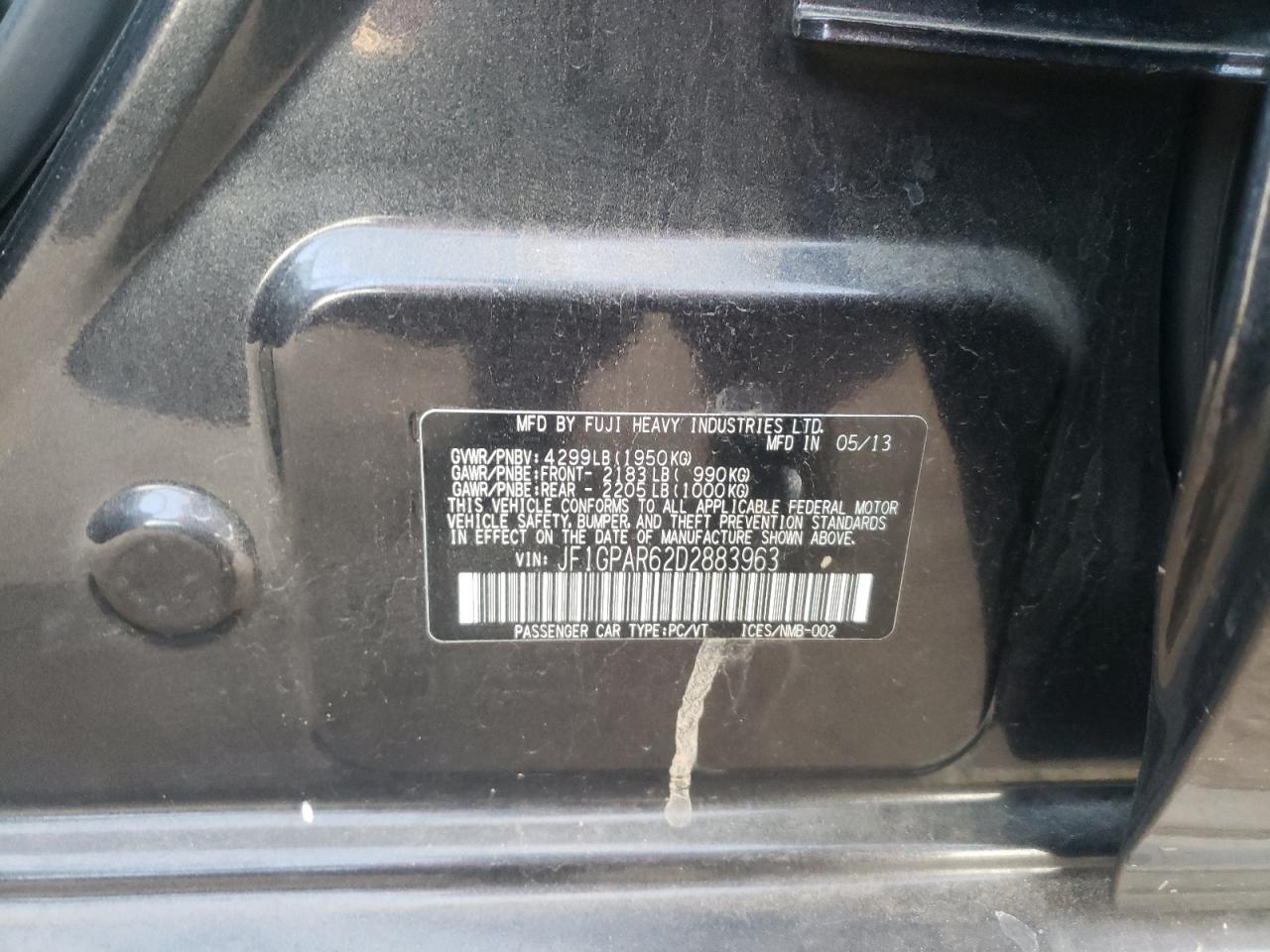 Foto 10 de la subasta – 2013 SUBARU IMPREZA SP con VIN JF1GPAR62D2883963