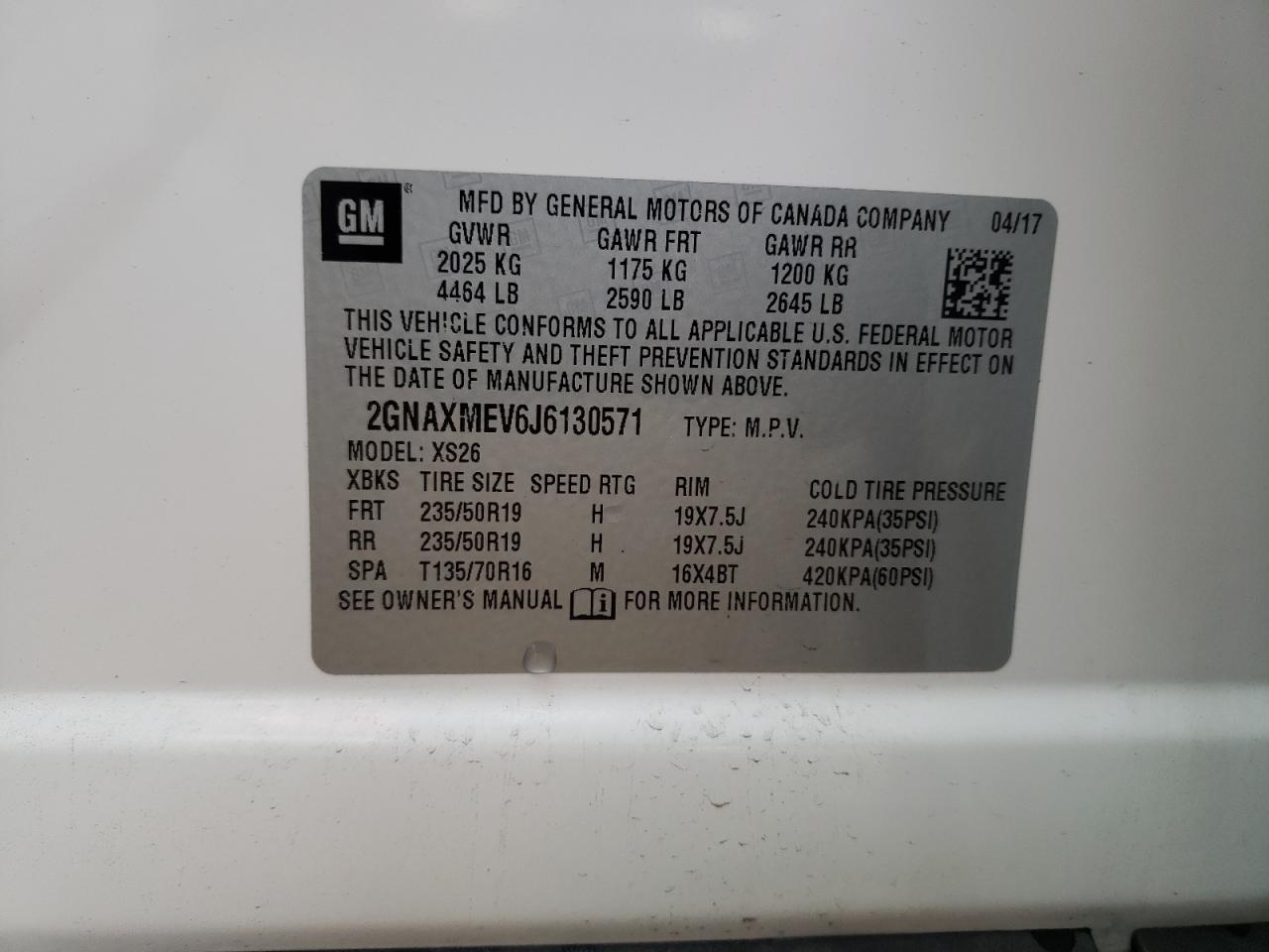 Photo 10 from auction – 2018 CHEVROLET EQUINOX PR with VIN 2GNAXMEV6J6130571