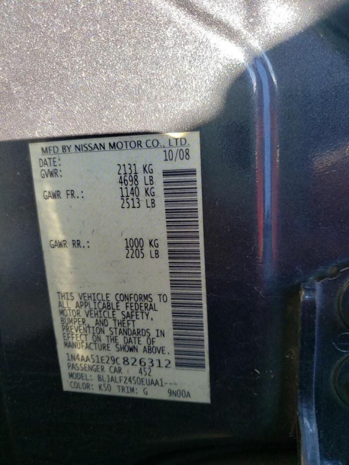 Photo 10 from auction – 2009 NISSAN MAXIMA S with VIN 1N4AA51E29C826312
