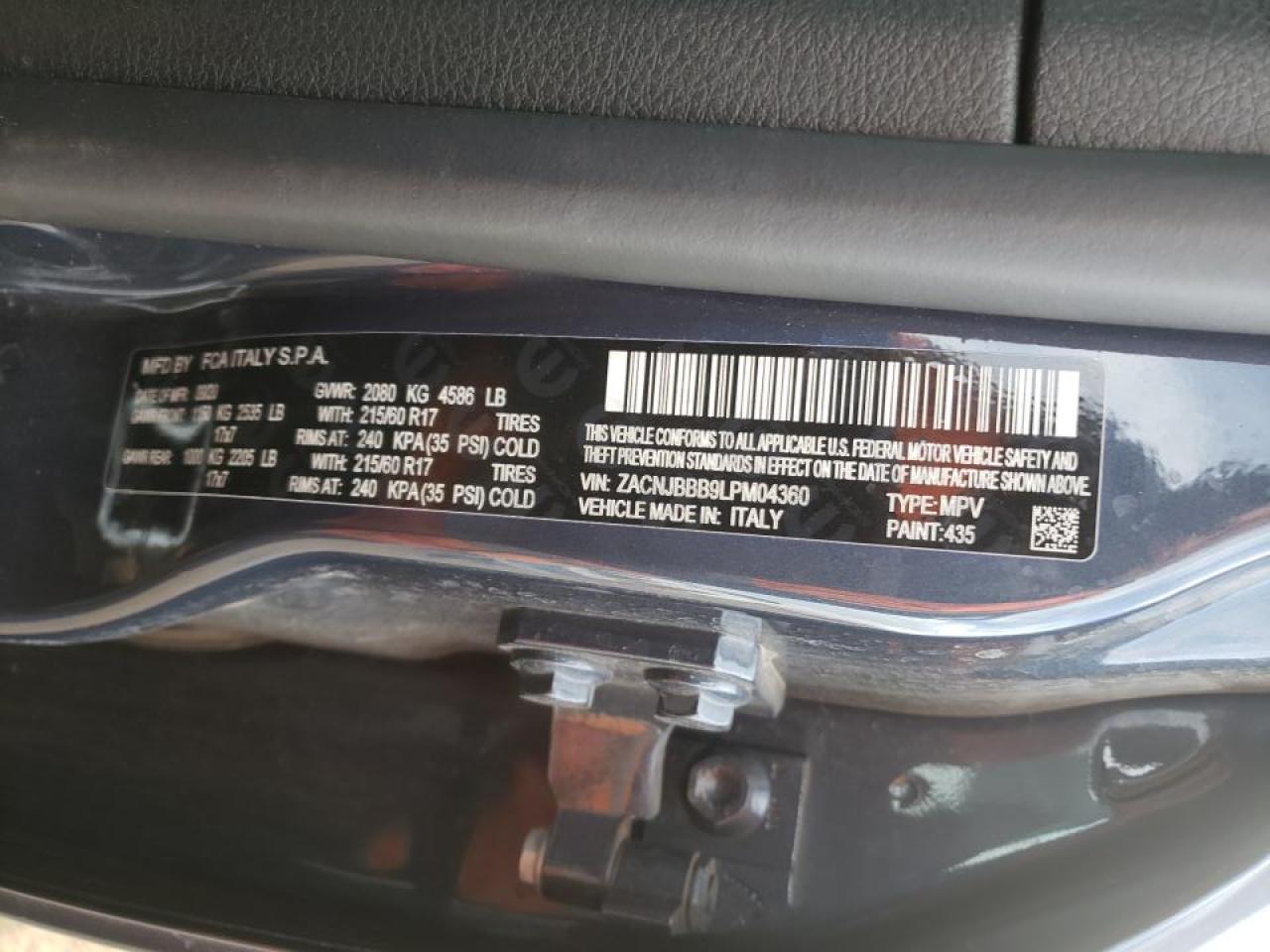 Photo 10 from auction – 2020 JEEP RENEGADE L with VIN ZACNJBBB9LPM04360