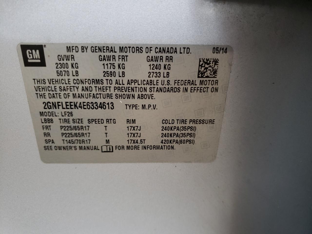Photo 10 from auction – 2014 CHEVROLET EQUINOX LS with VIN 2GNFLEEK4E6334613