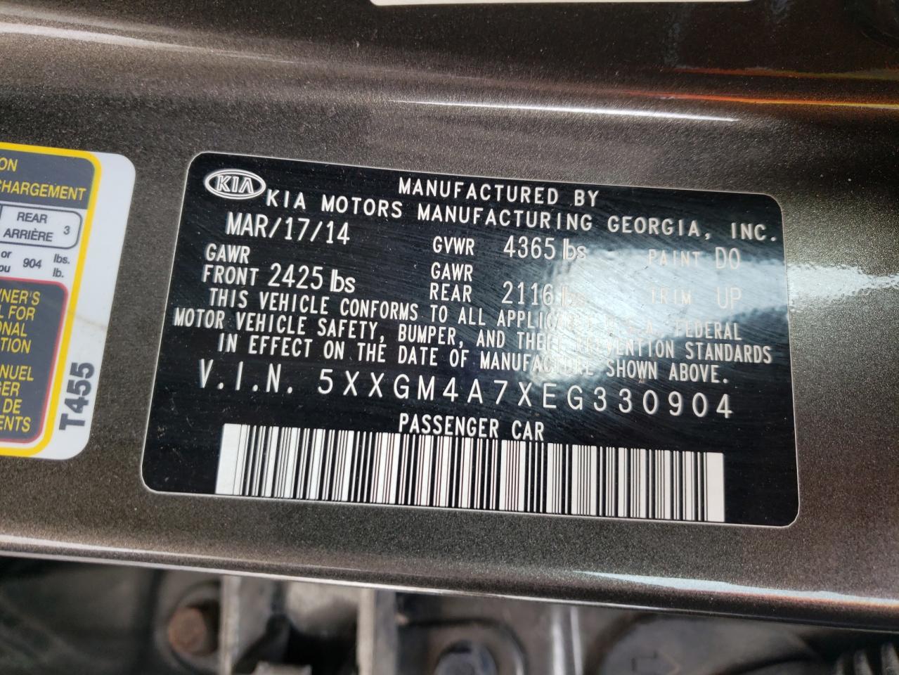 Photo 10 from auction – 2014 KIA OPTIMA LX with VIN 5XXGM4A7XEG330904