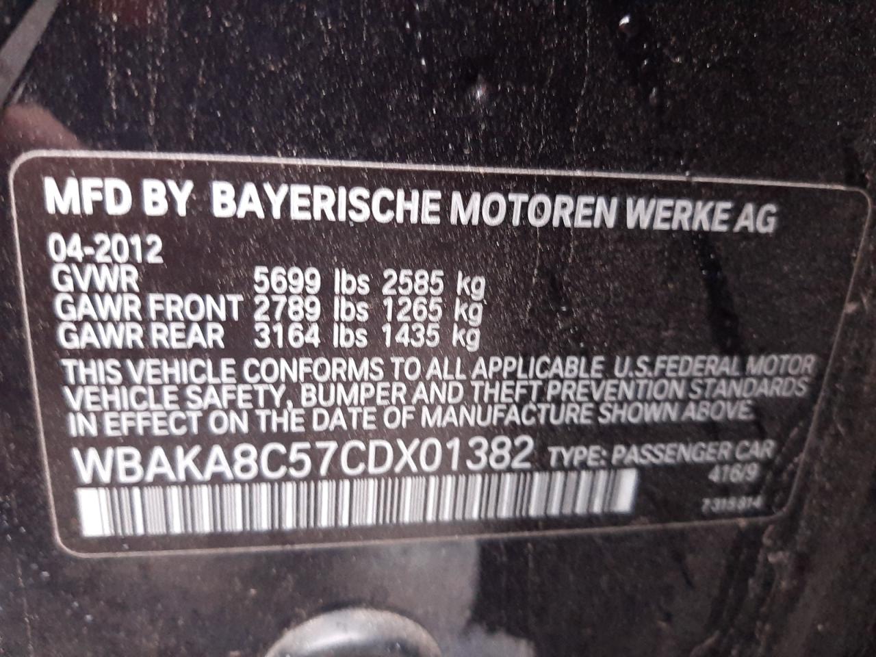 Photo 10 from auction – 2012 BMW 750 I with VIN WBAKA8C57CDX01382