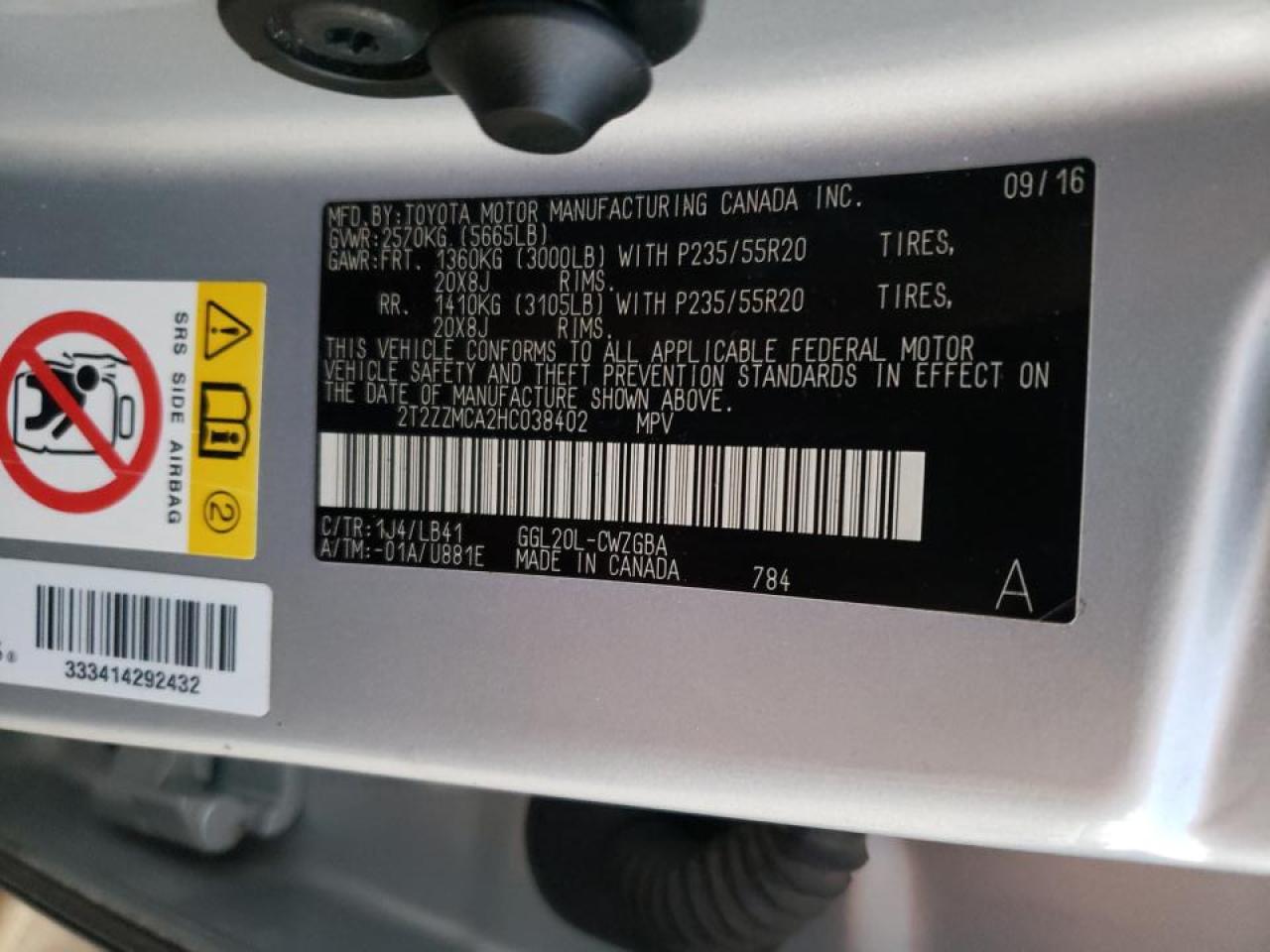Photo 10 from auction – 2017 LEXUS RX 350 BAS with VIN 2T2ZZMCA2HC038402