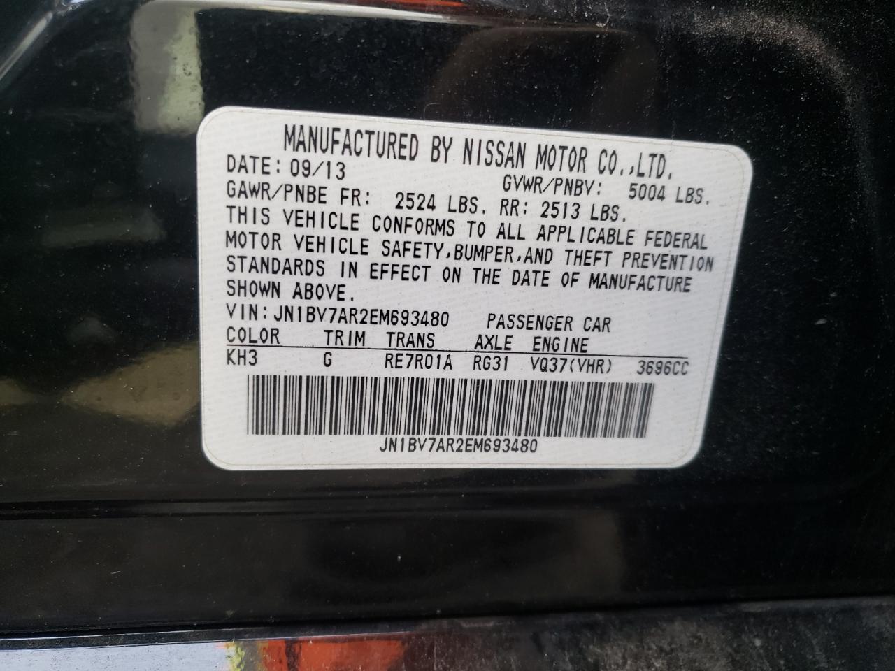 Photo 10 from auction – 2014 INFINITI Q50 BASE with VIN JN1BV7AR2EM693480