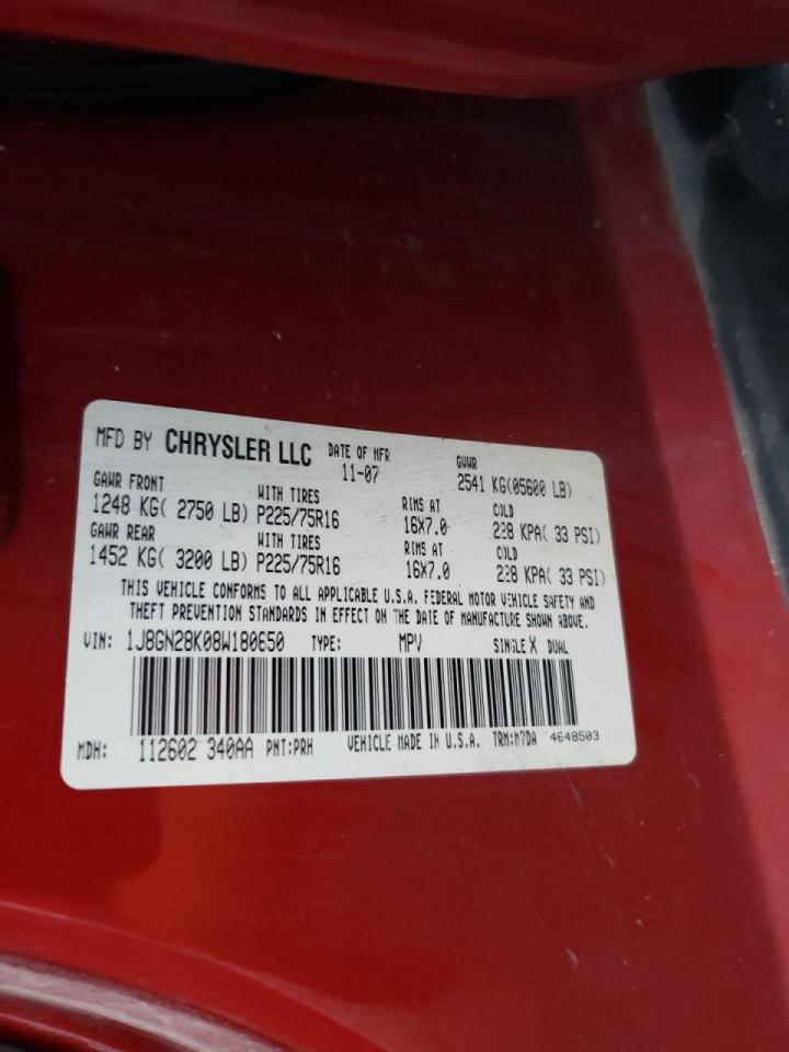 Photo 10 from auction – 2008 JEEP LIBERTY SP with VIN 1J8GN28K08W180650
