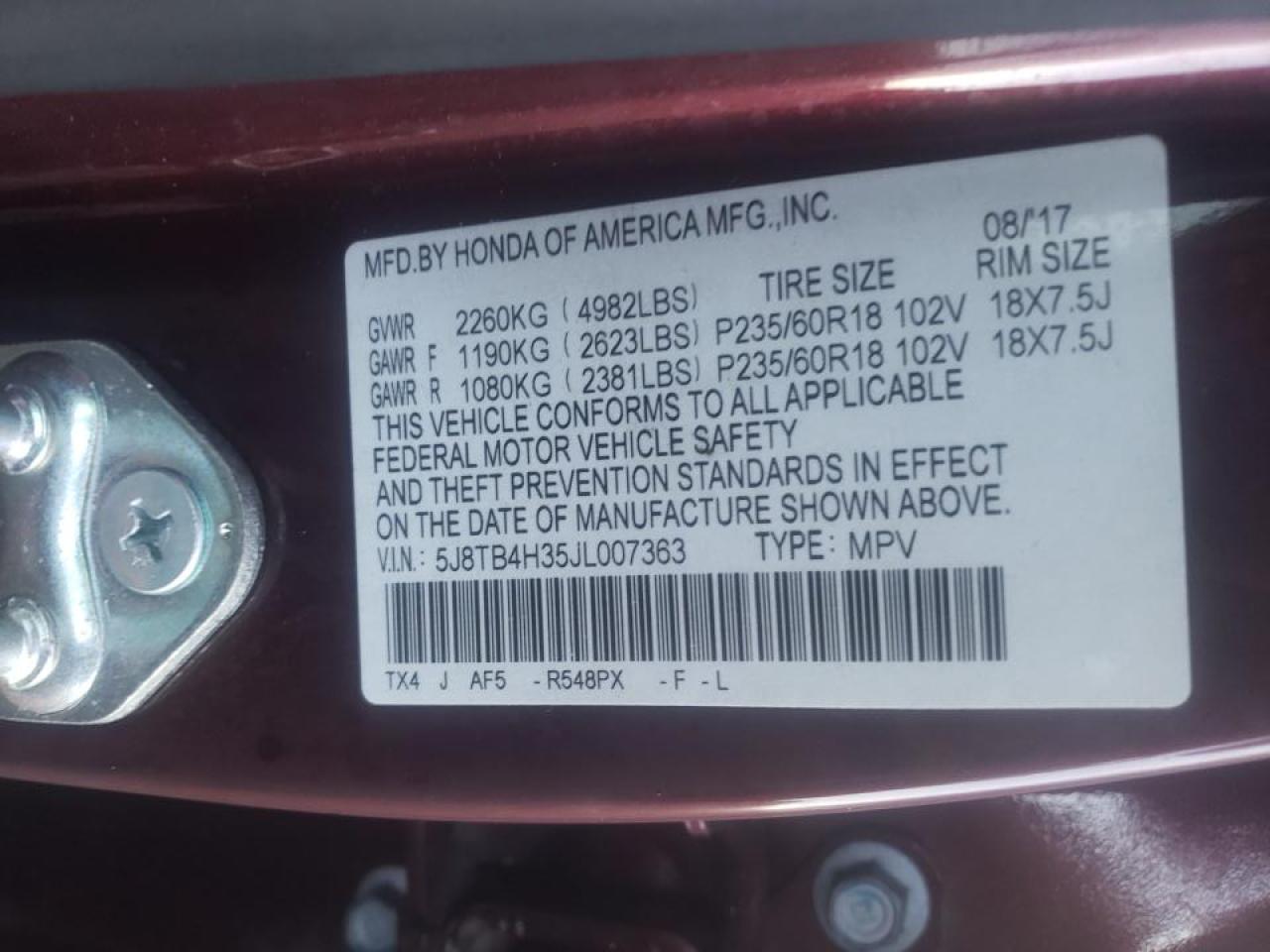 Photo 10 from auction – 2018 ACURA RDX with VIN 5J8TB4H35JL007363