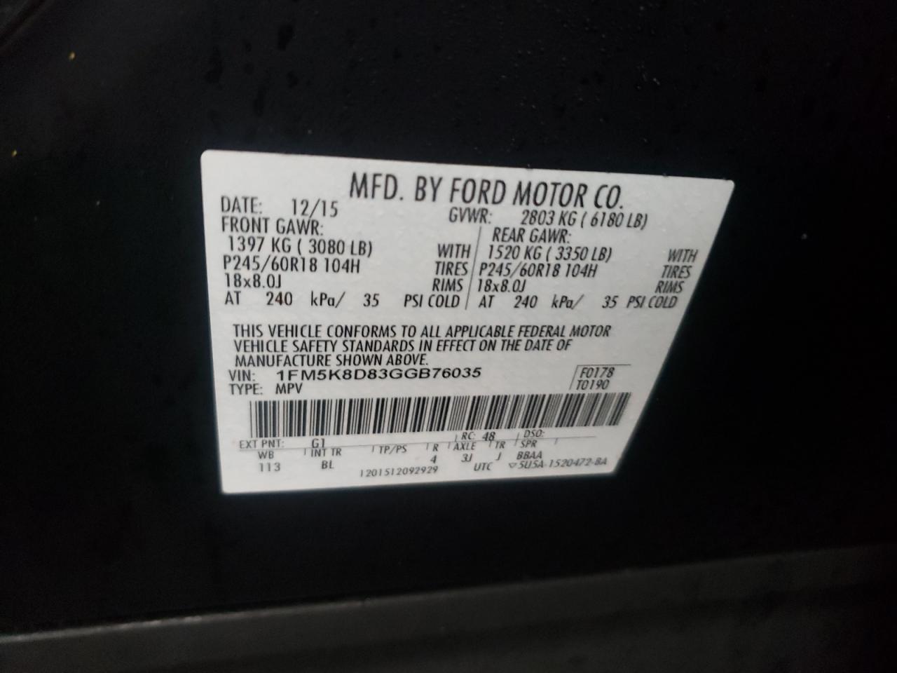 Photo 10 from auction – 2016 FORD EXPLORER X with VIN 1FM5K8D83GGB76035