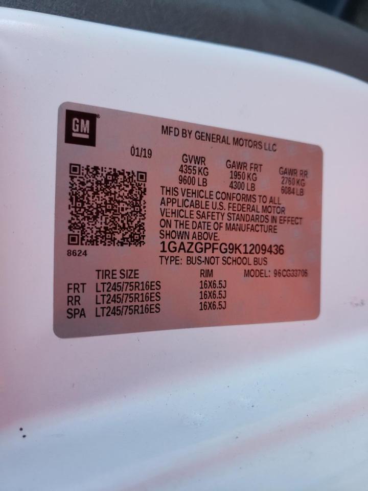Photo 10 from auction – 2019 CHEVROLET EXPRESS G3 with VIN 1GAZGPFG9K1209436