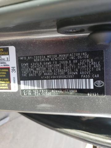 Photo 10 from auction – 2009 TOYOTA CAMRY BASE with VIN 4T4BE46KX9R082997