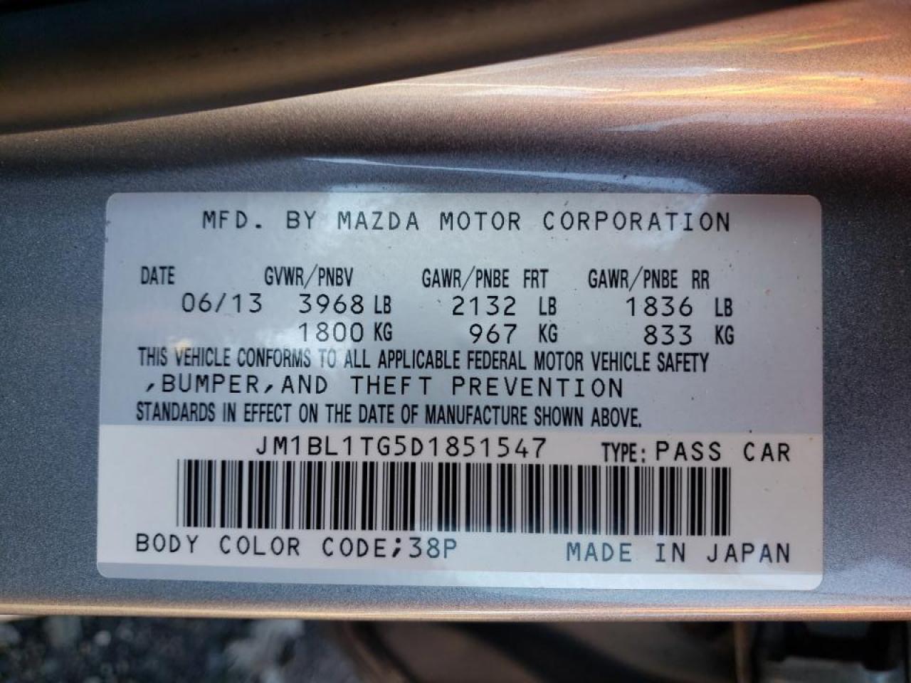 Photo 10 from auction – 2013 MAZDA 3 I with VIN JM1BL1TG5D1851547