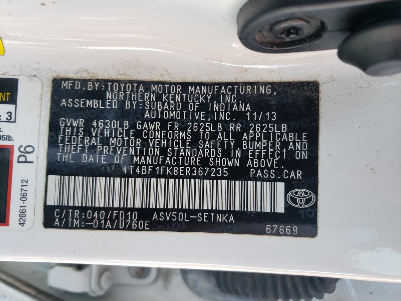 Photo 10 from auction – 2014 TOYOTA CAMRY L with VIN 4T4BF1FK8ER367235