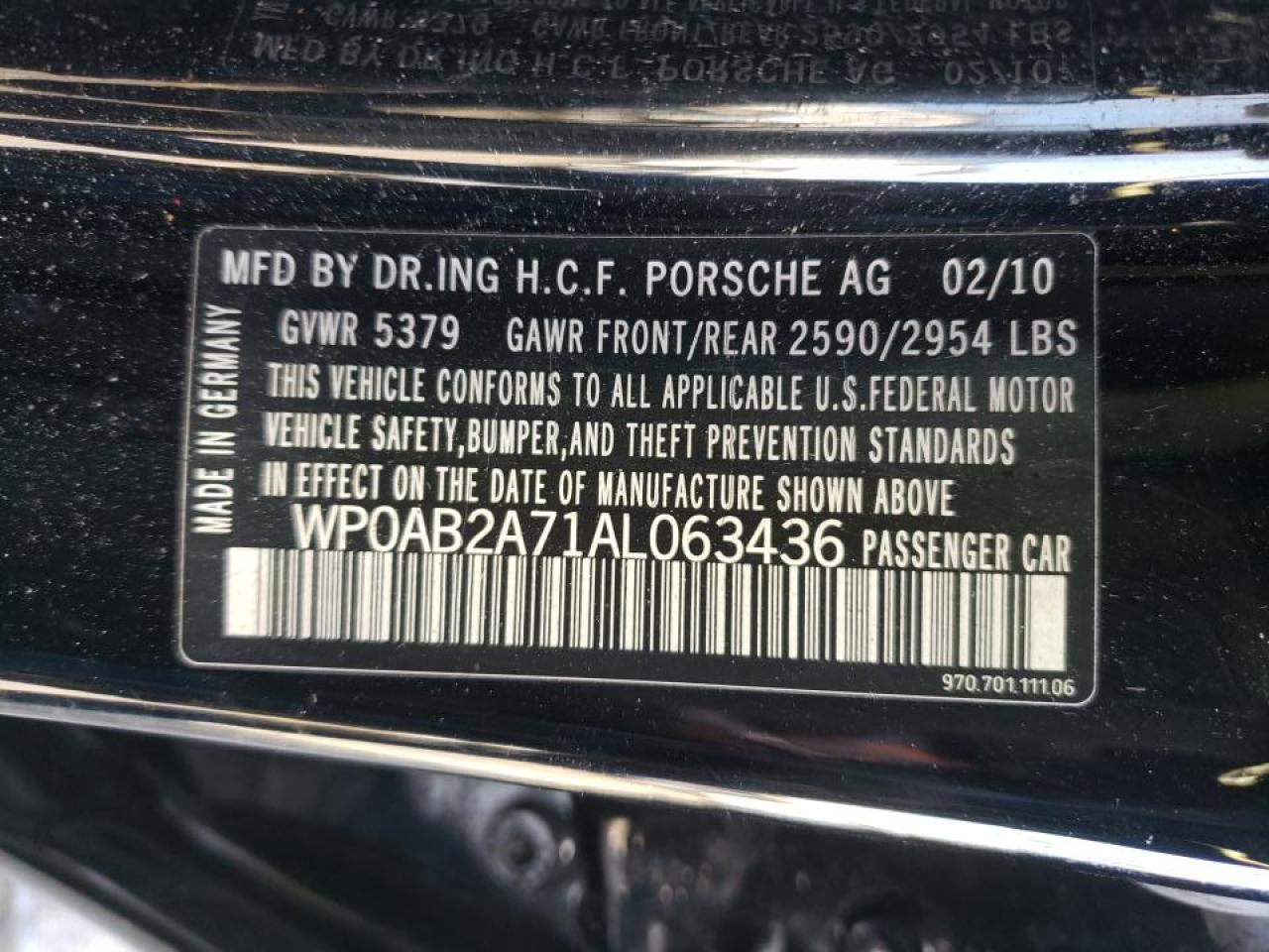 Photo 10 from auction – 2010 PORSCHE PANAMERA S with VIN WP0AB2A71AL063436