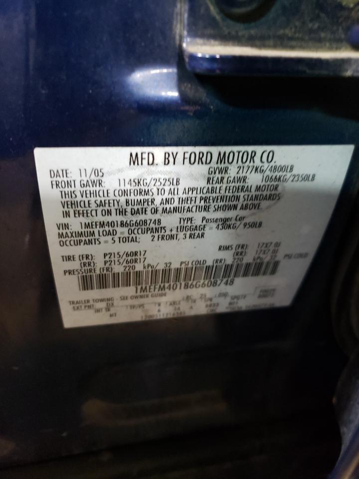 Photo 10 from auction – 2006 MERCURY MONTEGO LU with VIN 1MEFM40186G608748