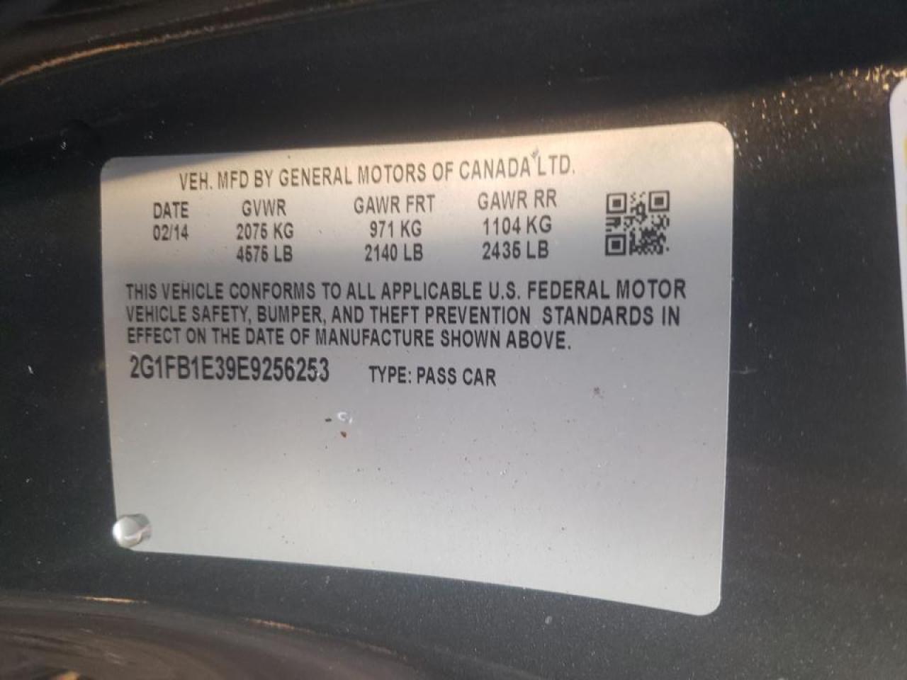 Photo 10 from auction – 2014 CHEVROLET CAMARO LT with VIN 2G1FB1E39E9256253