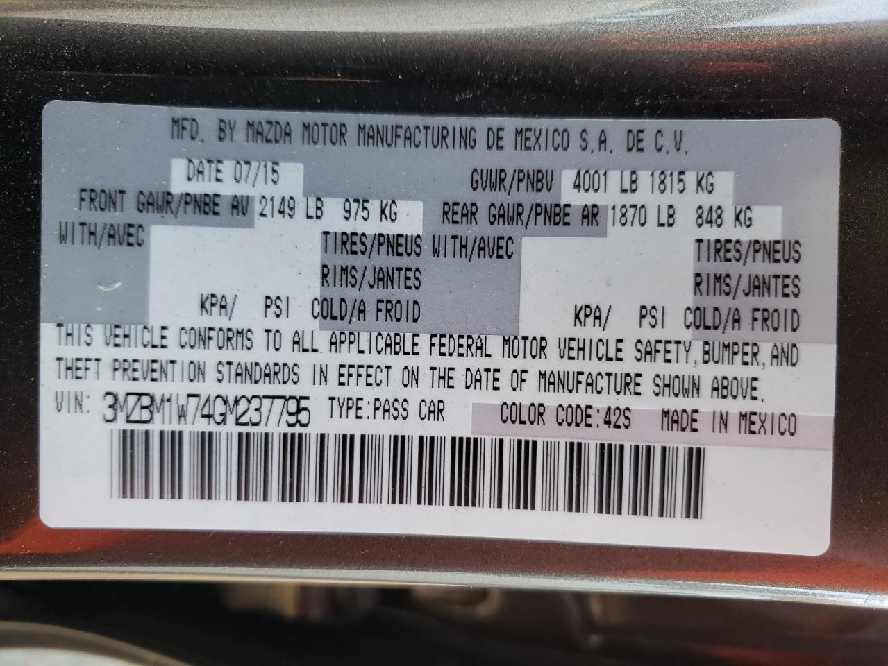 Photo 10 from auction – 2016 MAZDA 3 TOURING with VIN 3MZBM1W74GM237795