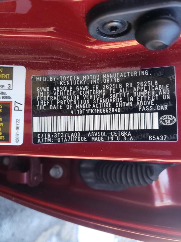 Photo 10 from auction – 2017 TOYOTA CAMRY LE with VIN 4T1BF1FK1HU662840