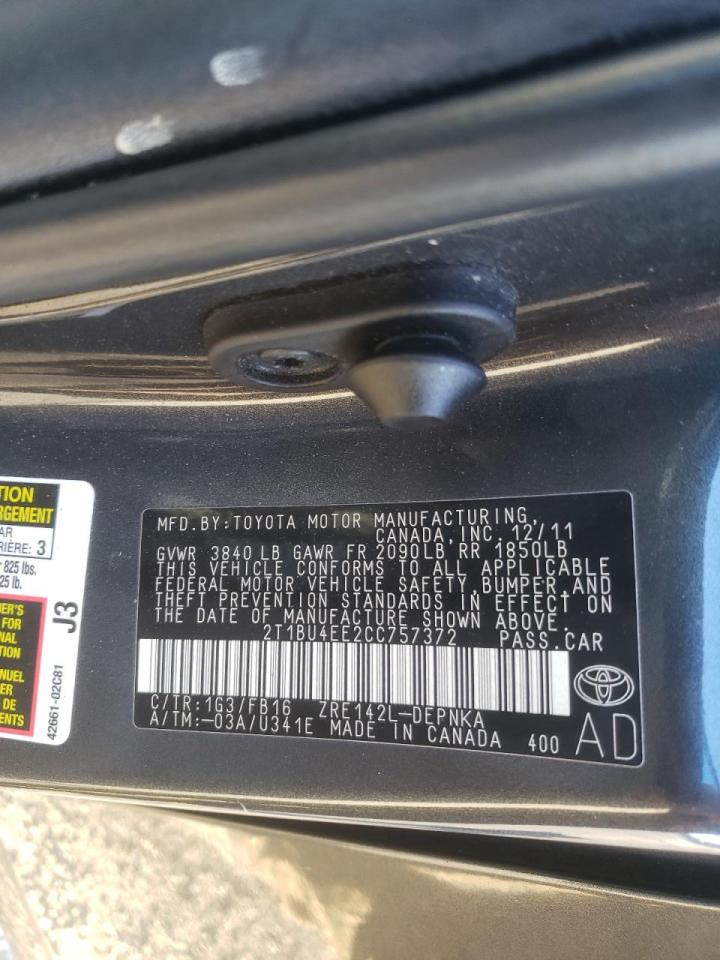 Photo 10 from auction – 2012 TOYOTA COROLLA BA with VIN 2T1BU4EE2CC757372
