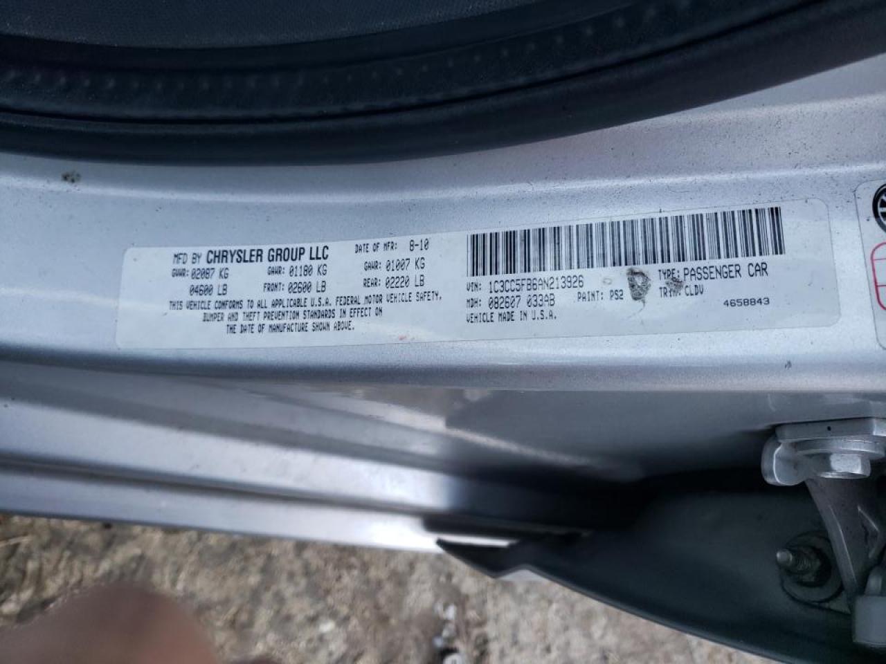 Photo 10 from auction – 2010 CHRYSLER SEBRING LI with VIN 1C3CC5FB6AN213926