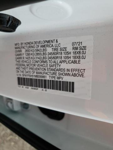 Photo 10 from auction – 2021 HONDA PILOT EXL with VIN 5FNYF6H51MB099861