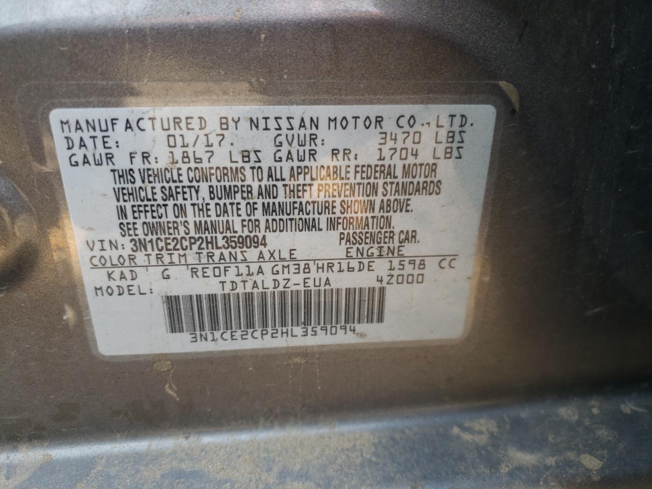 Photo 10 from auction – 2017 NISSAN VERSA NOTE with VIN 3N1CE2CP2HL359094