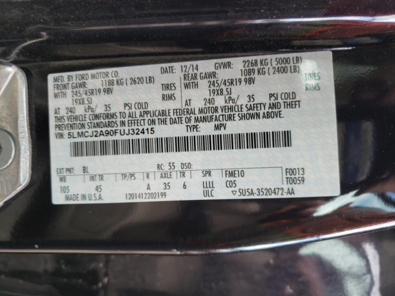 Photo 10 from auction – 2015 LINCOLN MKC with VIN 5LMCJ2A90FUJ32415