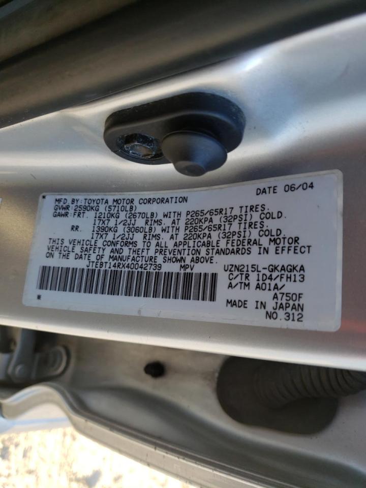 Photo 10 from auction – 2004 TOYOTA 4RUNNER SR with VIN JTEBT14RX40042739