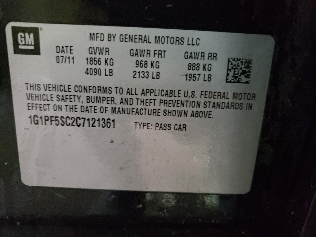 Photo 10 from auction – 2012 CHEVROLET CRUZE LT with VIN 1G1PF5SC2C7121361