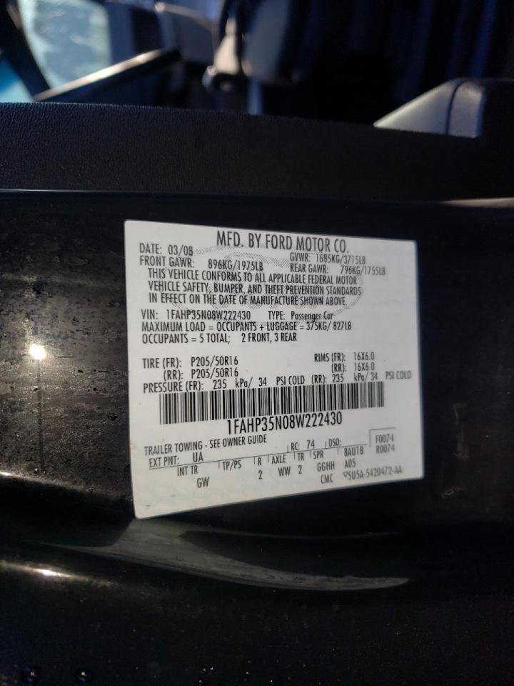 Photo 10 from auction – 2008 FORD FOCUS SE with VIN 1FAHP35N08W222430