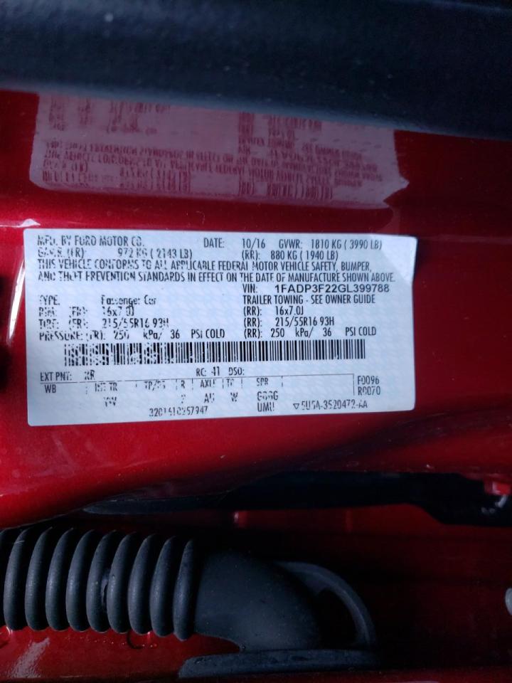 Photo 10 from auction – 2016 FORD FOCUS SE with VIN 1FADP3F22GL399788