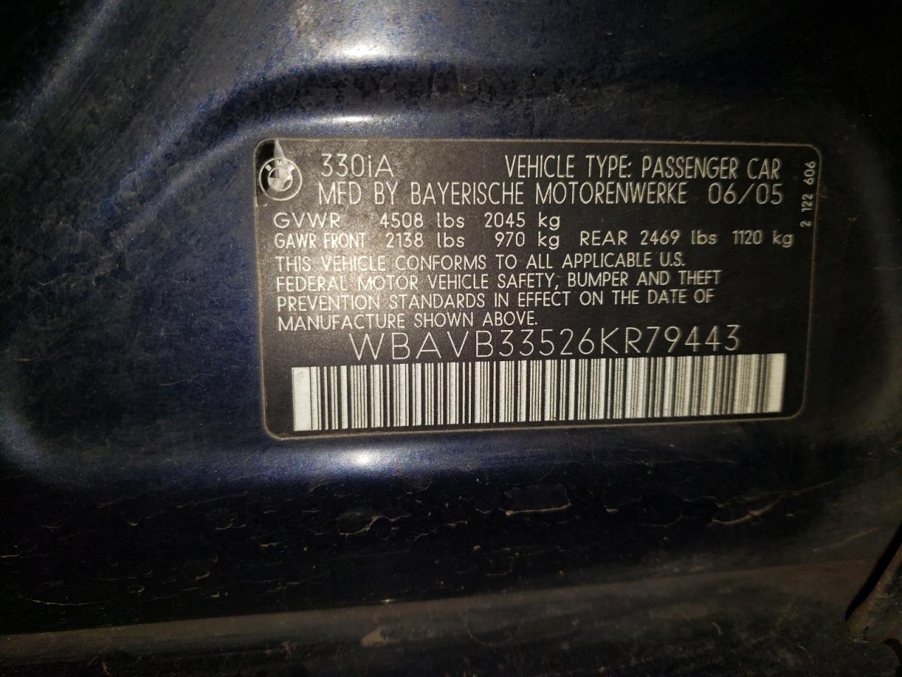 Photo 10 from auction – 2006 BMW 330 I with VIN WBAVB33526KR79443