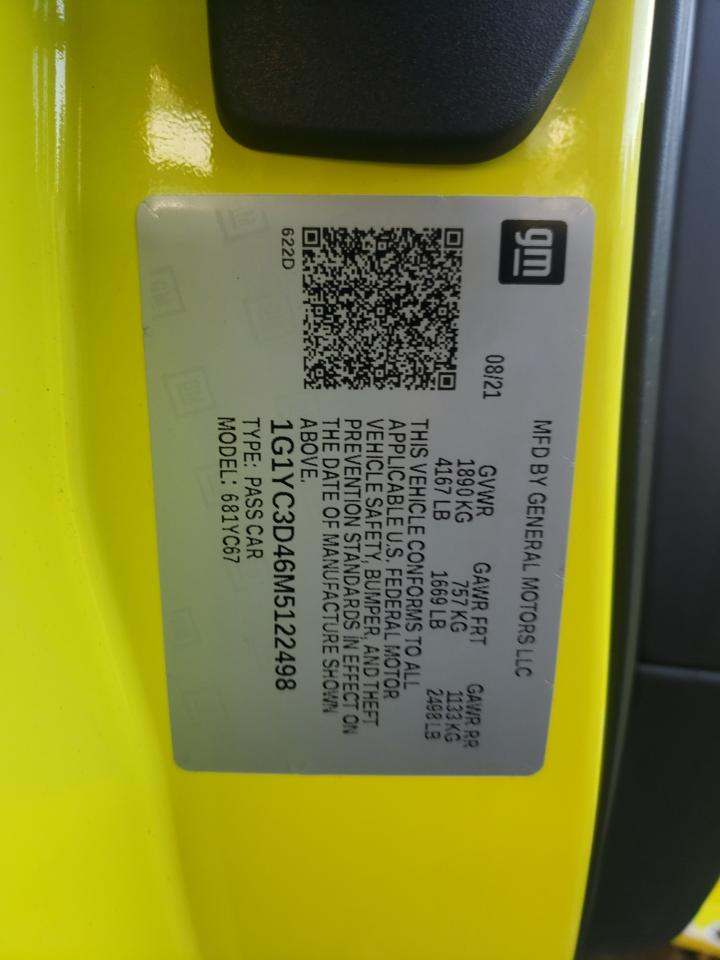 Photo 10 from auction – 2021 CHEVROLET CORVETTE S with VIN 1G1YC3D46M5122498