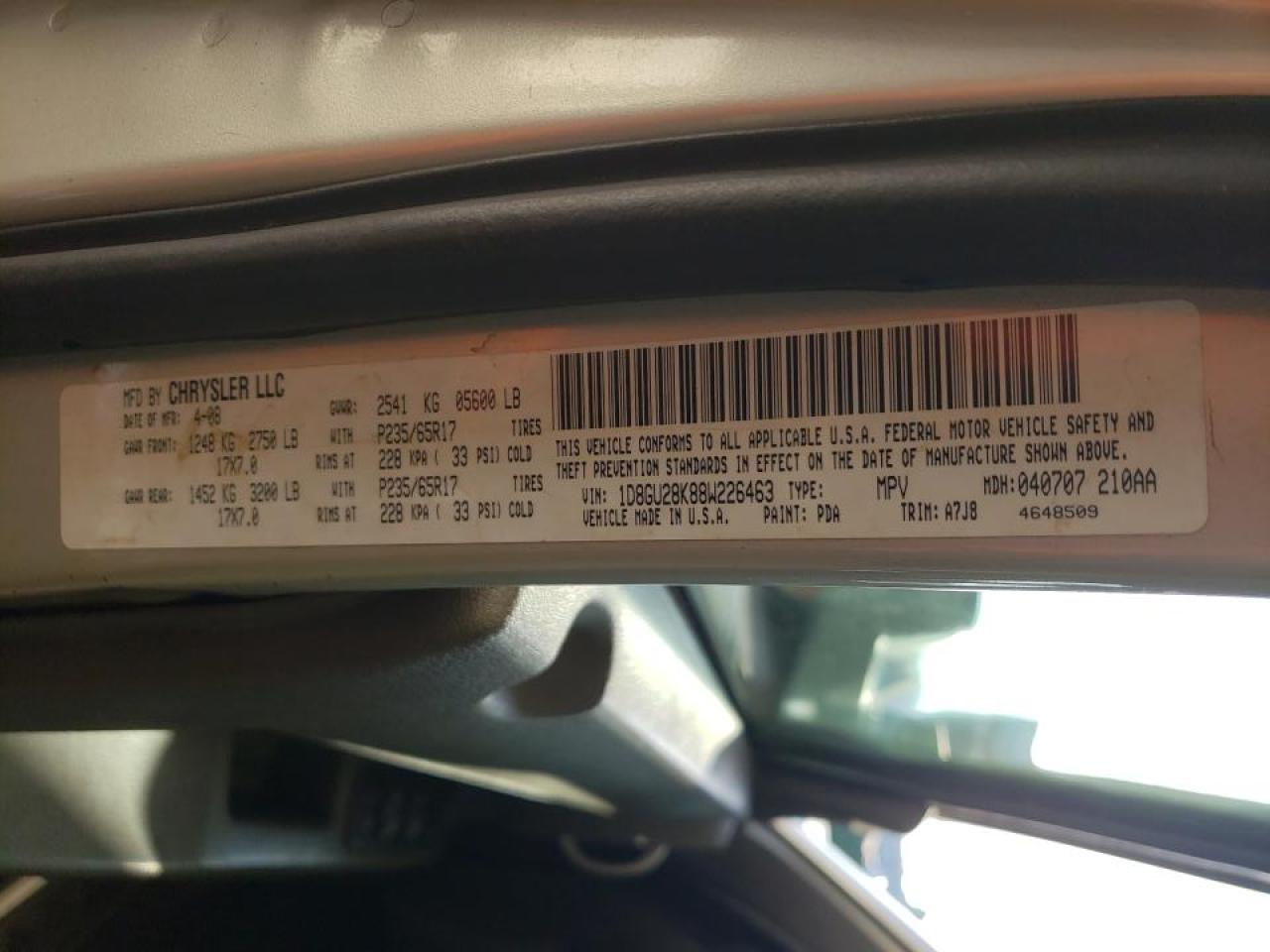 Photo 10 from auction – 2008 DODGE NITRO SXT with VIN 1D8GU28K88W226463