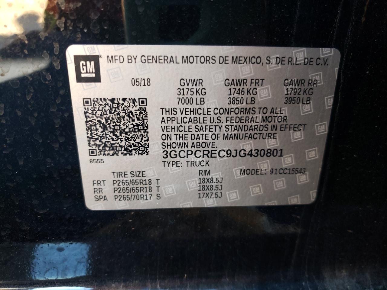 Photo 10 from auction – 2018 CHEVROLET SILVERADO with VIN 3GCPCREC9JG430801