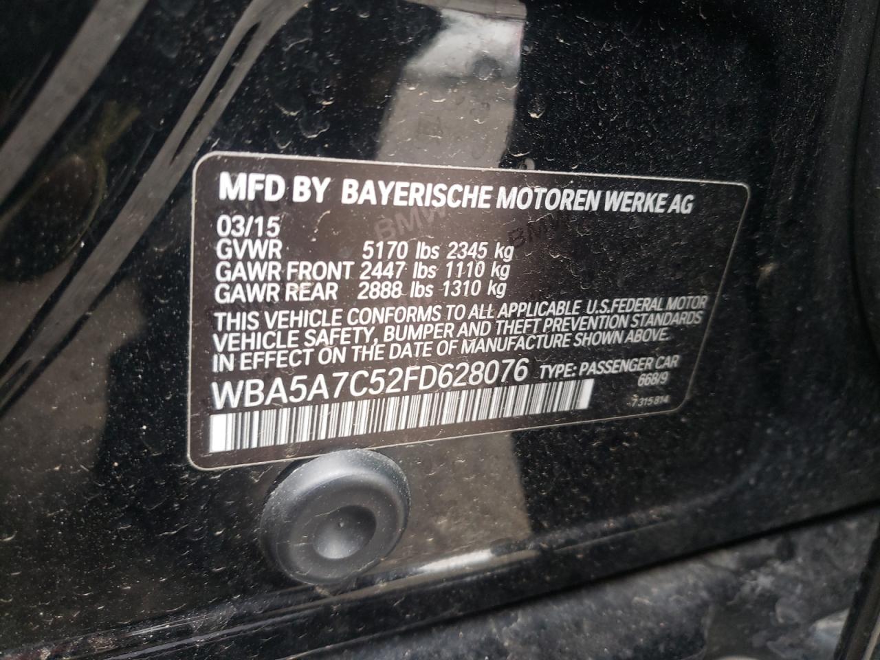 Photo 10 from auction – 2015 BMW 528 XI with VIN WBA5A7C52FD628076