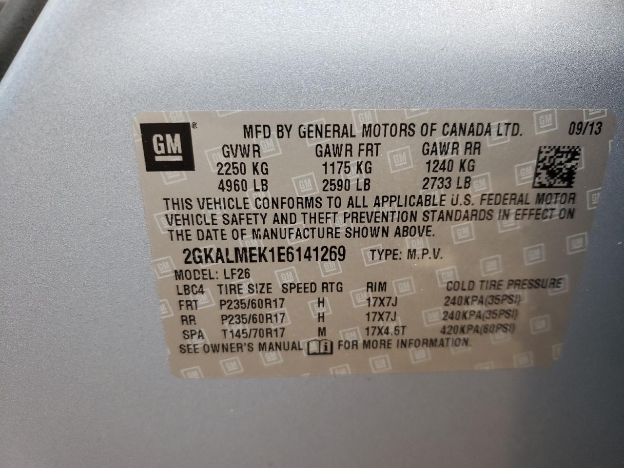 Photo 10 from auction – 2014 GMC TERRAIN SL with VIN 2GKALMEK1E6141269