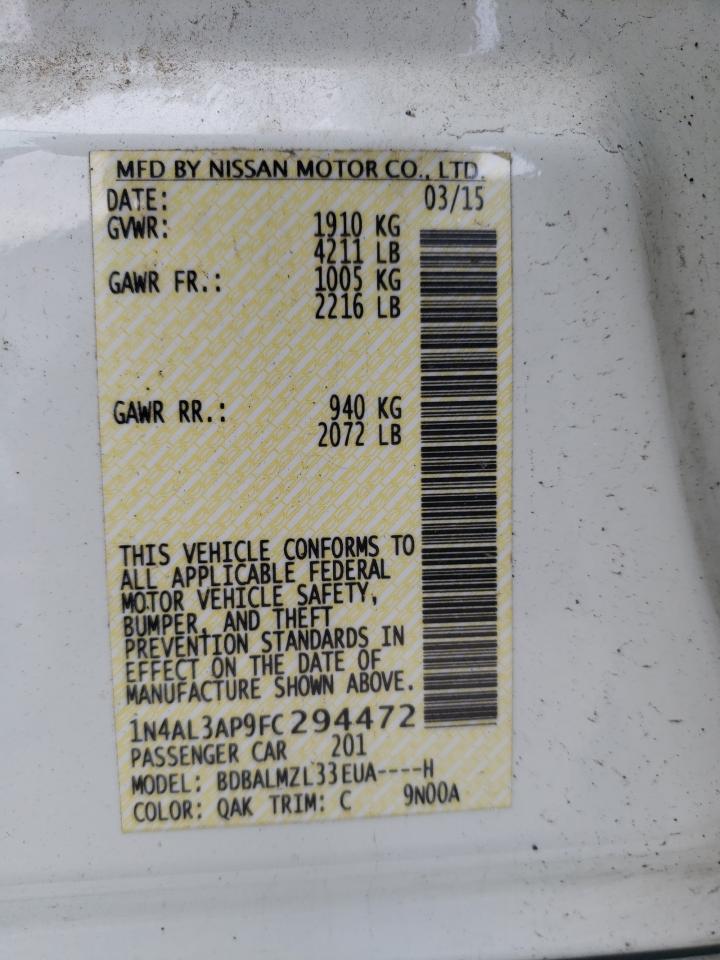 Photo 10 from auction – 2015 NISSAN ALTIMA 2.5 with VIN 1N4AL3AP9FC294472