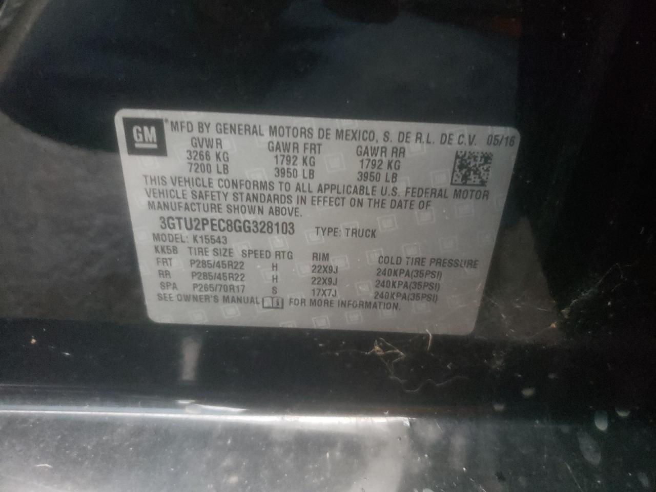 Фото 10 с аукциона – 2016 GMC SIERRA K15 с VIN 3GTU2PEC8GG328103